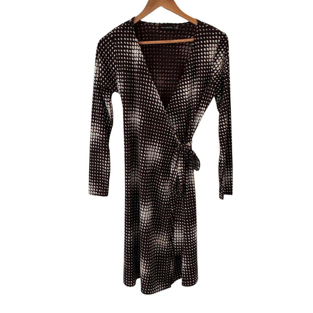 The‎ Limited Womens Wrap Dress XS Brown Geometric Office Career Classic